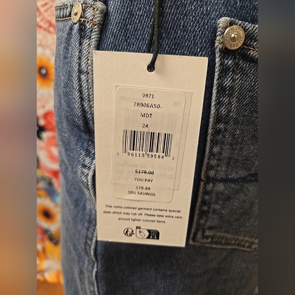 7 For All Mankind Size 24 Or 25 Whiskered Midi Blue Denim Skirt With Side Slits - Picture 9 of 14